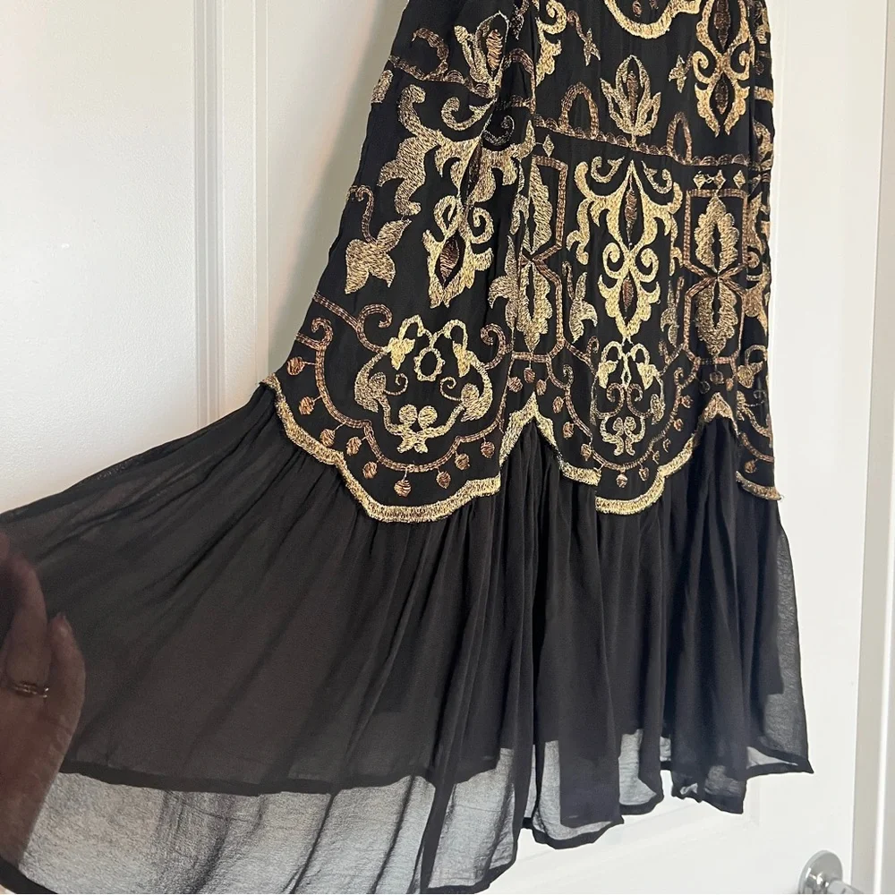 Free People Black Gold Embroidered Drop Waist Little Secrets Mini Dress Small - Picture 2 of 5